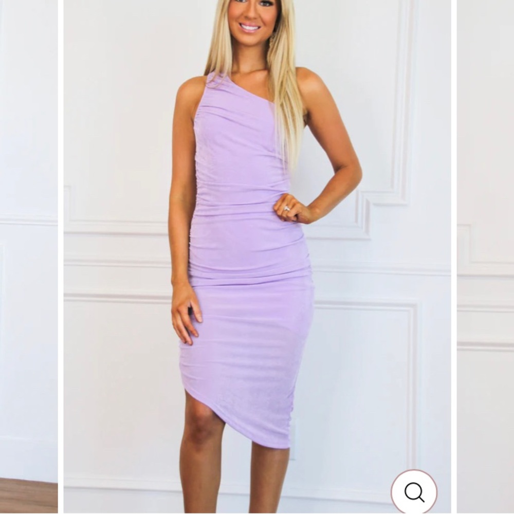 Lavender One Shoulder Midi Ruched Dress